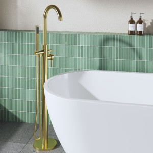 Aztec Brushed Brass Freestanding Single Lever Bath/Shower Mixer & Hand Shower