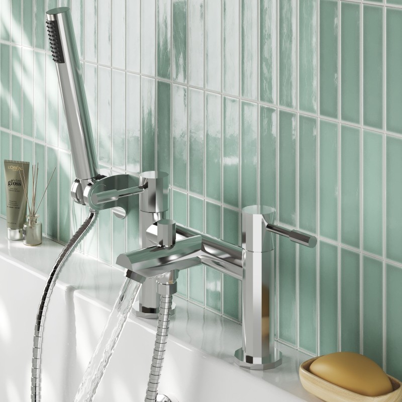 Series 2 Twin Lever Chrome Deck Mounted Bath/Shower Mixer with Hand Shower & Parking Bracket - Insitu