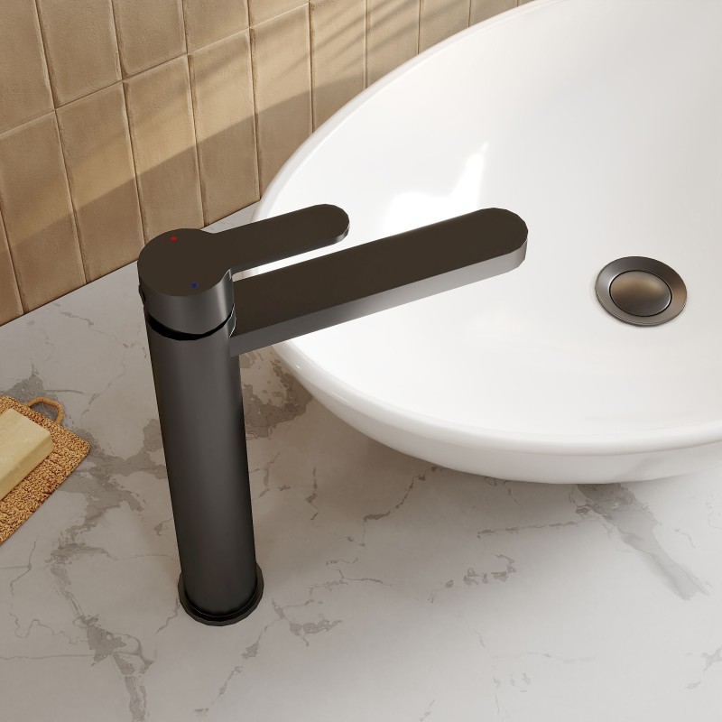 Arvan Matt Black High-Rise Mono Basin Mixer Tap - Insitu