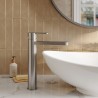 Arvan Brushed Pewter High-Rise Mono Basin Mixer Tap - Insitu