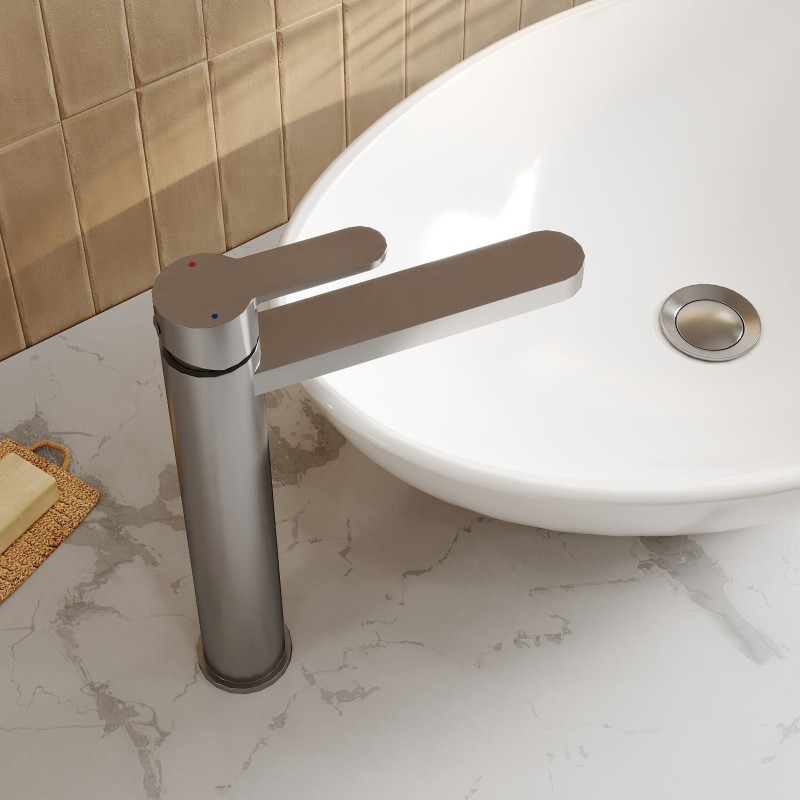 Arvan Brushed Pewter High-Rise Mono Basin Mixer Tap - Insitu