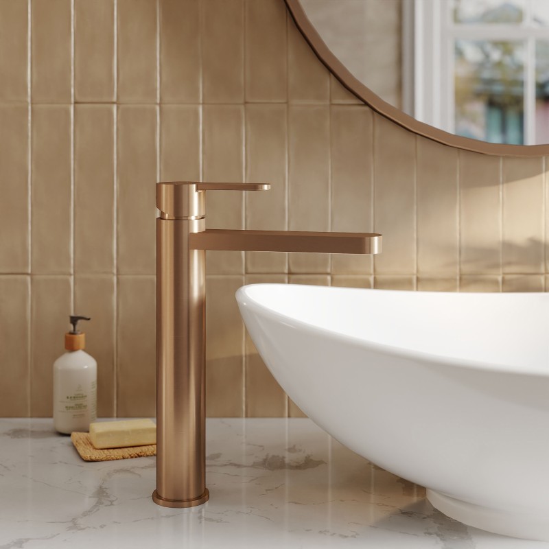 Arvan Brushed Bronze High-Rise Mono Basin Mixer Tap - Insitu