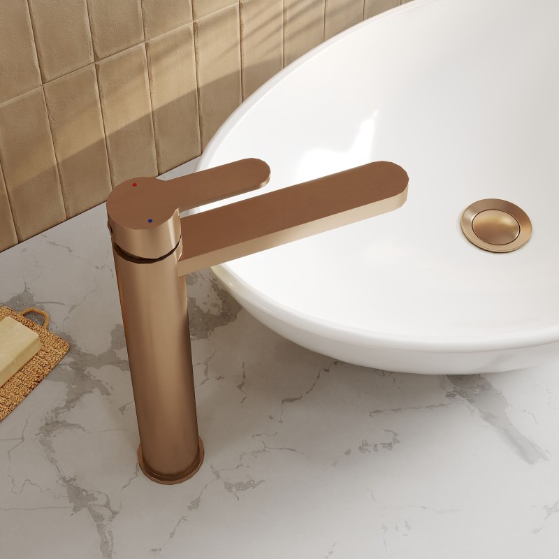 Arvan Brushed Bronze High-Rise Mono Basin Mixer Tap - Insitu