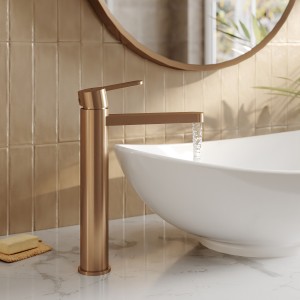 Arvan Brushed Bronze High-Rise Mono Basin Mixer Tap