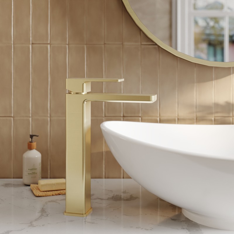 Windon Brushed Brass High-Rise Mono Basin Mixer Tap - Insitu