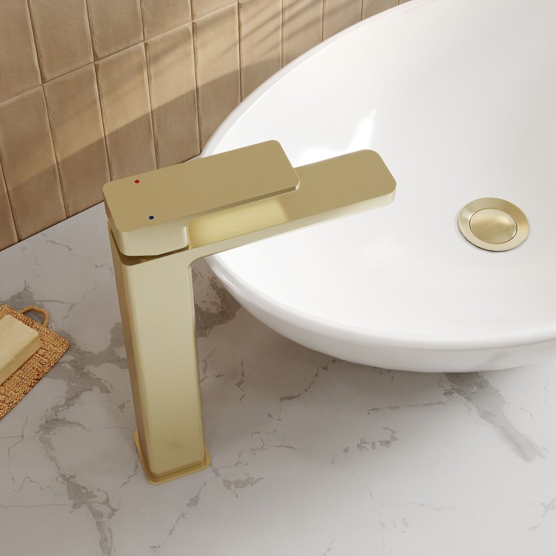 Windon Brushed Brass High-Rise Mono Basin Mixer Tap - Insitu