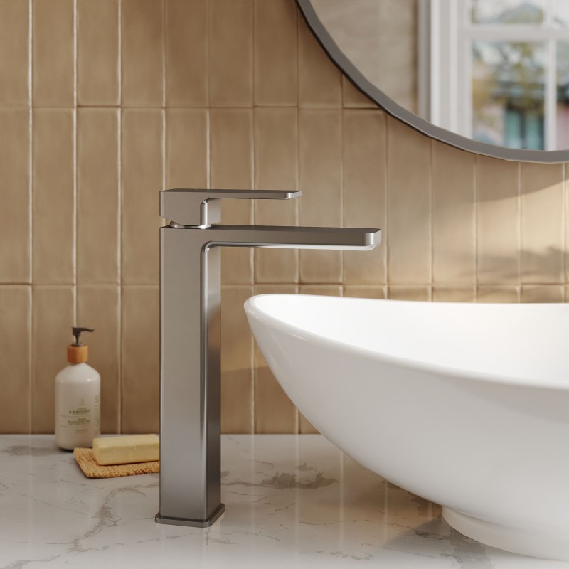 Windon Brushed Pewter High-Rise Mono Basin Mixer Tap - Insitu