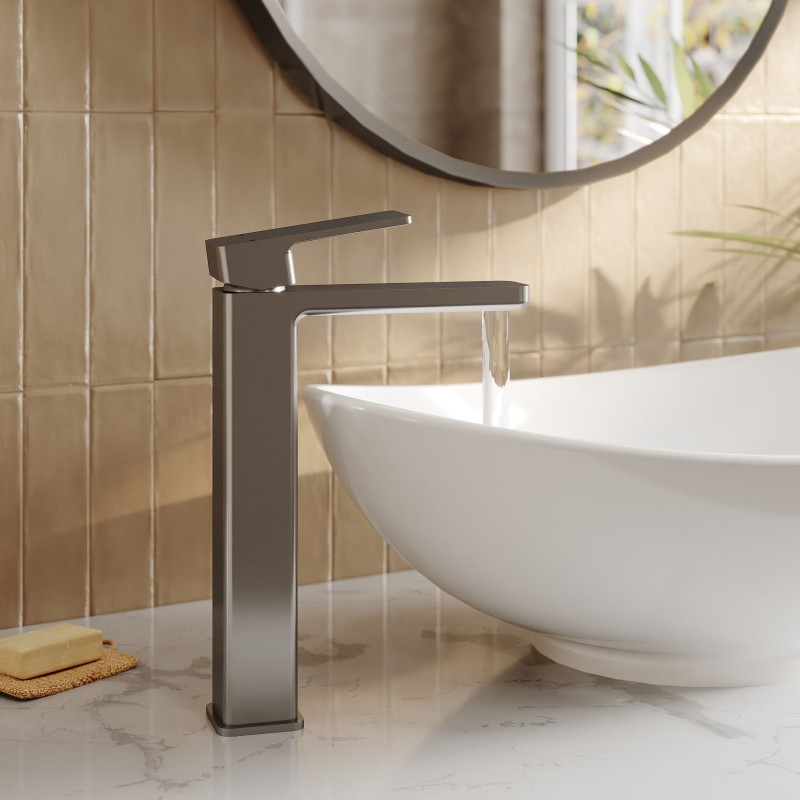 Windon Brushed Pewter High-Rise Mono Basin Mixer Tap - Insitu