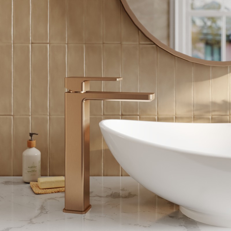 Windon Brushed Bronze High-Rise Mono Basin Mixer Tap - Insitu