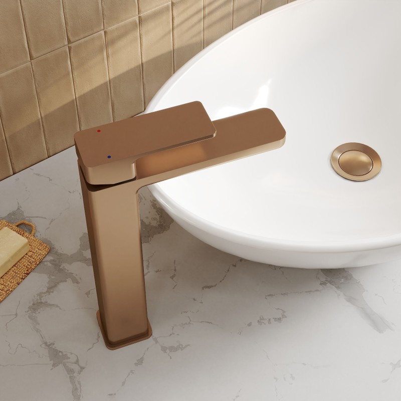 Windon Brushed Bronze High-Rise Mono Basin Mixer Tap - Insitu