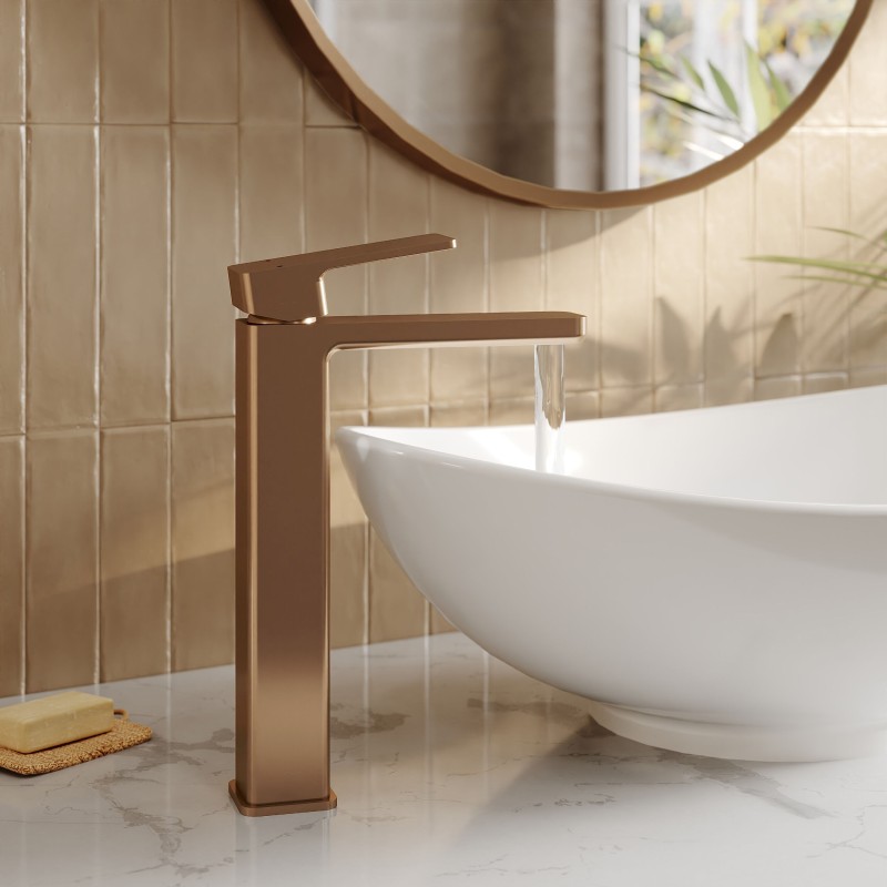 Windon Brushed Bronze High-Rise Mono Basin Mixer Tap - Insitu