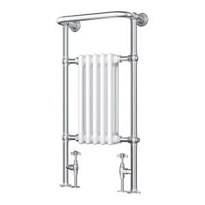 498mm (w) x 940mm (h) Henley Chrome & White Traditional Floor Standing Towel Rail Radiator