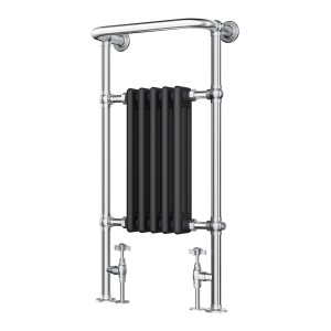 498mm (w) x 940mm (h) Henley Chrome & Black Traditional Floor Standing Towel Rail Radiator