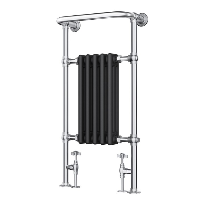 498mm (w) x 940mm (h) Henley Traditional Chrome Black Towel Rail Radiator