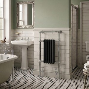498mm (w) x 940mm (h) Henley Chrome & Black Traditional Floor Standing Towel Rail Radiator