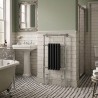 498mm (w) x 940mm (h) Henley Chrome & Black Traditional Floor Standing Towel Rail Radiator - closeup