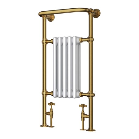498mm (w) x 940mm (h) Henley Brass White Traditional Towel Rail Radiator