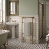 498mm (w) x 940mm (h) Henley Brass & White Traditional Floor Standing Towel Rail Radiator - closeup