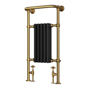498mm (w) x 940mm (h) Henley Brass & Black Traditional Floor Standing Towel Rail Radiator