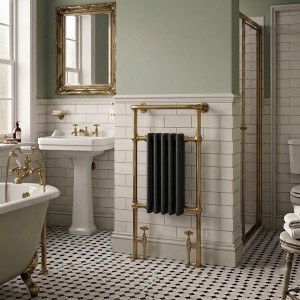 498mm (w) x 940mm (h) Henley Brass & Black Traditional Floor Standing Towel Rail Radiator