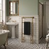 498mm (w) x 940mm (h) Henley Brass & Black Traditional Floor Standing Towel Rail Radiator - closeup