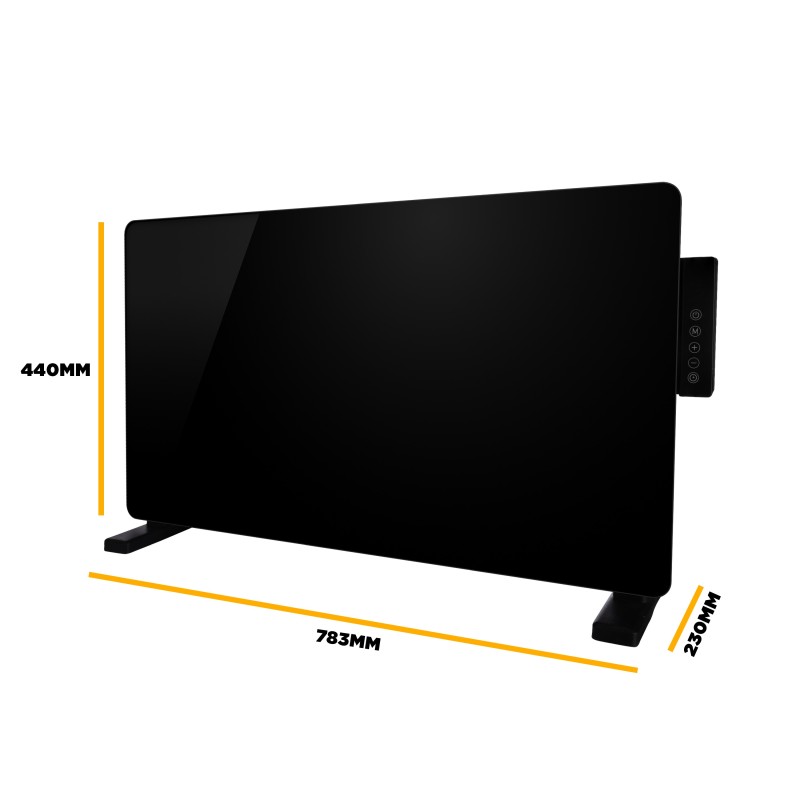 TCP Smart WiFi Black Glass Panel Heater 2000W, Alexa Compatible, Open Window Detector, Wall Mounted & Freestanding