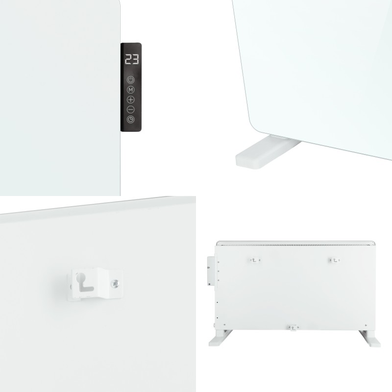 TCP Smart WiFi White Glass Panel Heater 2000W, Alexa Compatible, Open Window Detector, Wall Mounted & Freestanding Heater