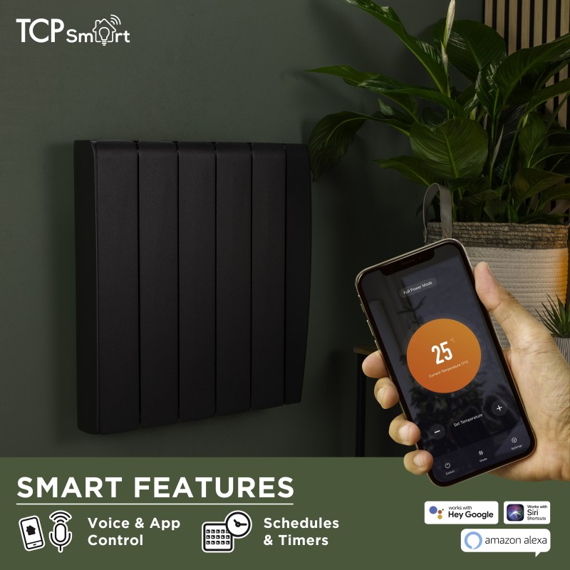 TCP Smart WIFI Black Ceramic Electric Panel Radiators - 700W to 2000W