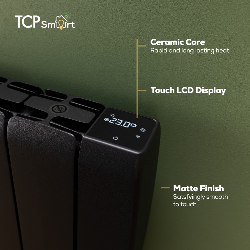 TCP Smart WIFI Black Ceramic Electric Panel Radiators - 700W to 2000W