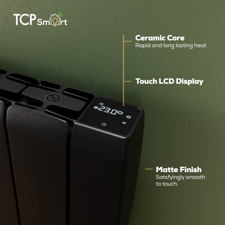 TCP Smart WIFI Black Ceramic Electric Panel Radiators - 700W to 2000W