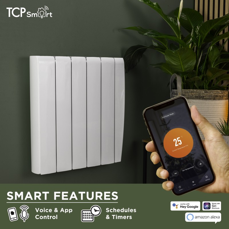 TCP Smart WIFI White Ceramic Electric Panel Radiators - 700W to 2000W