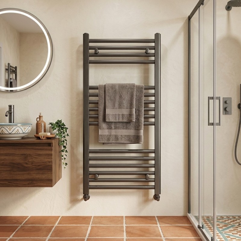 500mm  x 1000mm  Straight Gunmetal Heated Bathroom Towel Rail