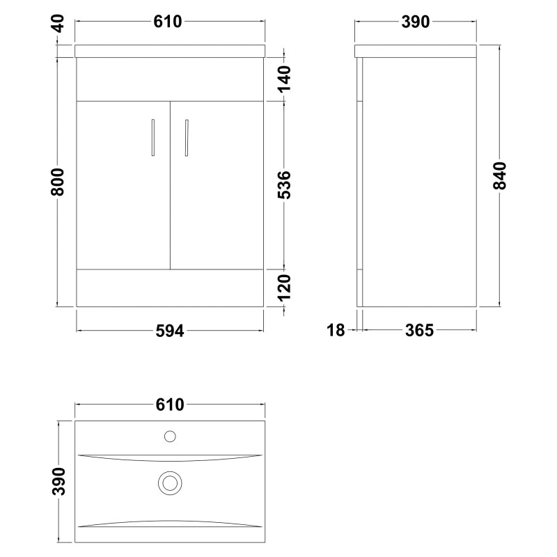 Eden 600mm Freestanding Vanity Units