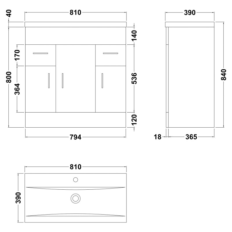 Eden 800mm Freestanding Vanity Units