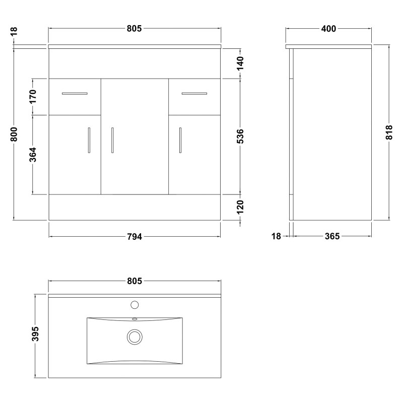 Eden 800mm Freestanding Vanity Units
