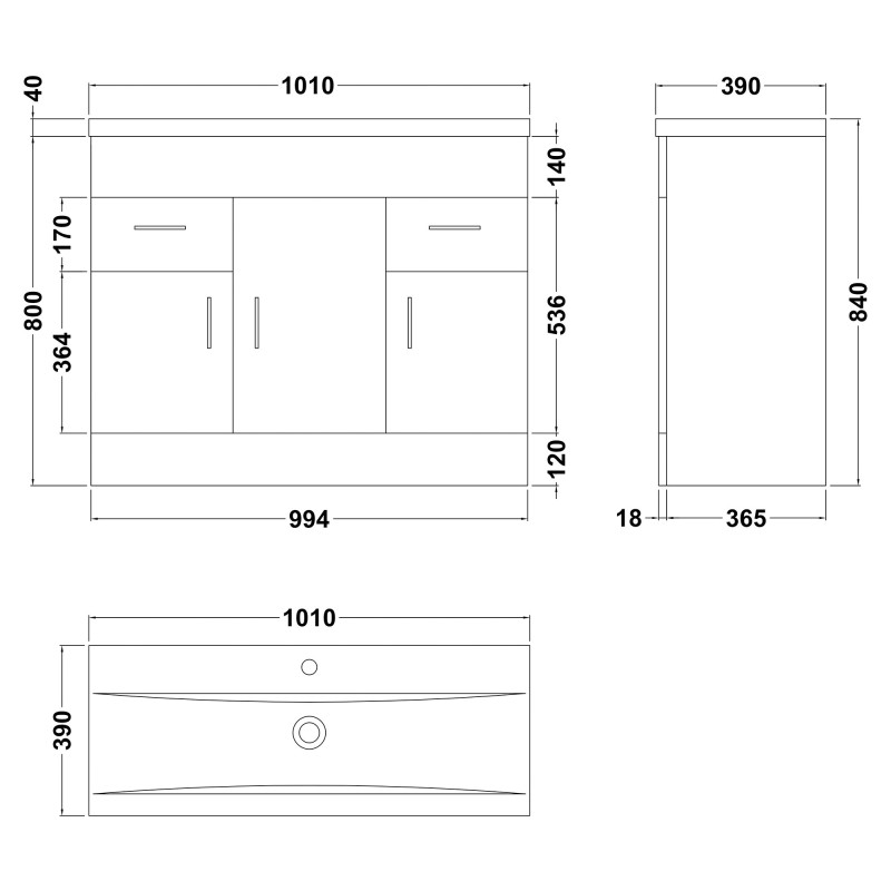 Eden 1000mm Freestanding Vanity Units
