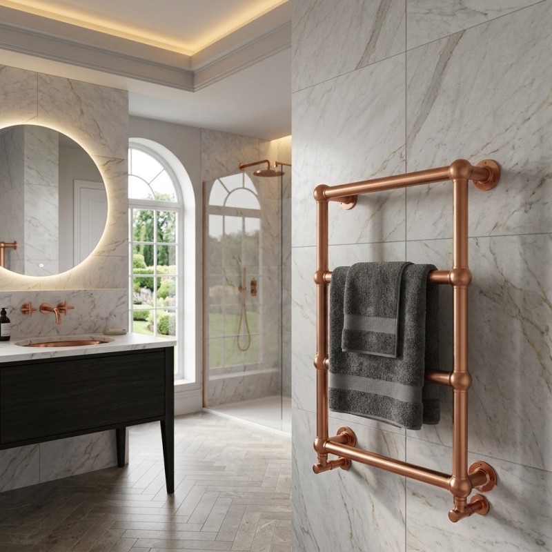 Harley Brushed Copper Traditional Wall Mounted Towel Rail Radiator - closeup
