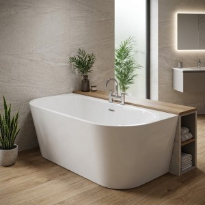 Ioniq Freestanding Doubled Ended Back to Wall Luxury Bath & Chrome Integrated Waste - 1500mm(l) x 750mm(w) x 570mm(h)