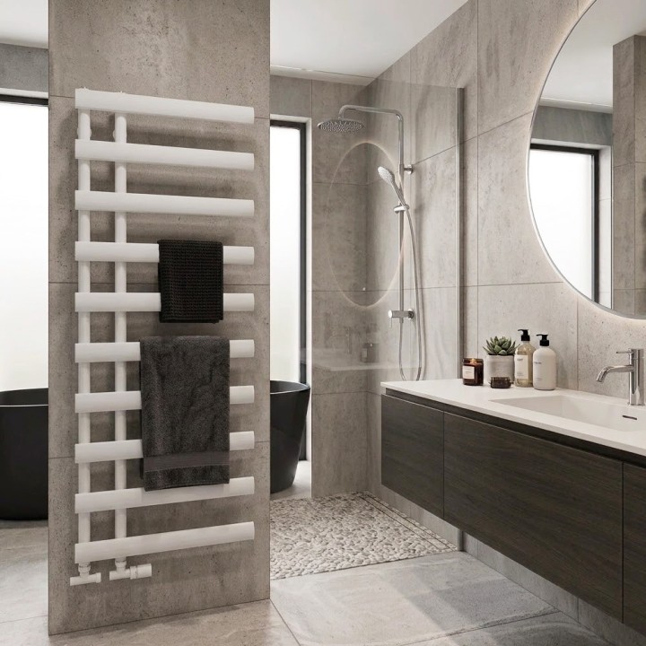 500mm (w) x 1140mm (h) Velox White Designer Towel Rail
