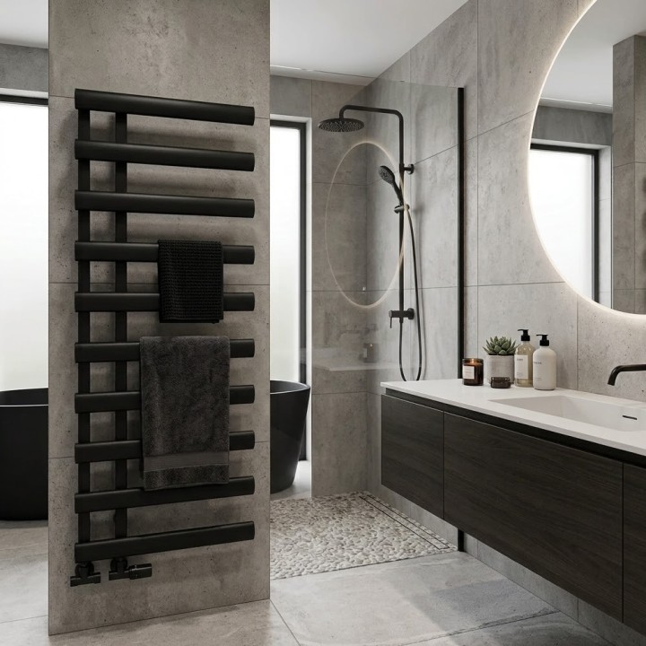 500mm (w) x 1140mm (h) Velox Matt Black Designer Towel Rail
