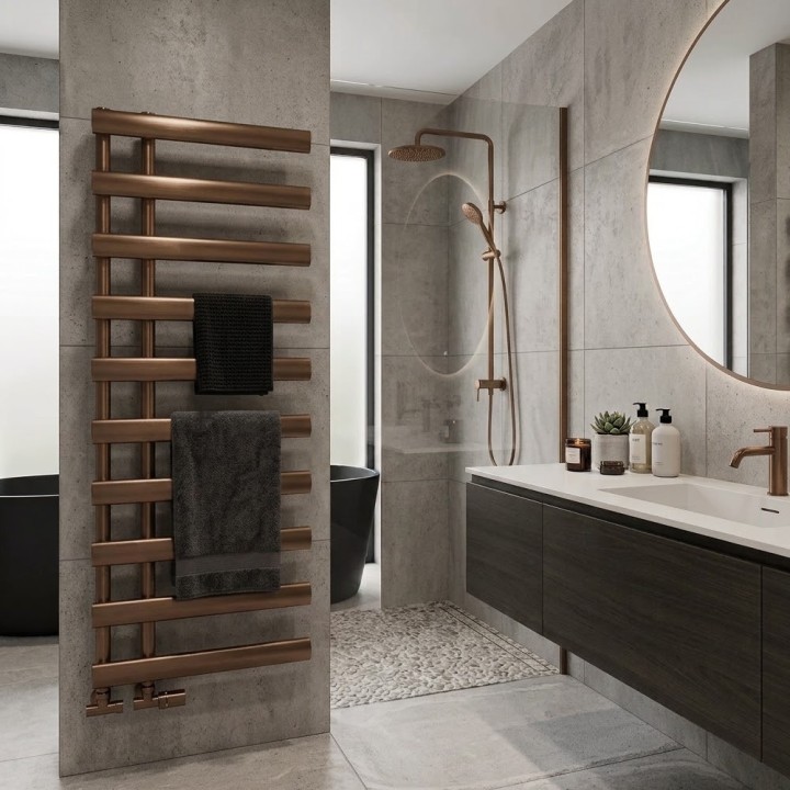 500mm (w) x 1140mm (h) Velox Brushed Bronze Designer Towel Rail