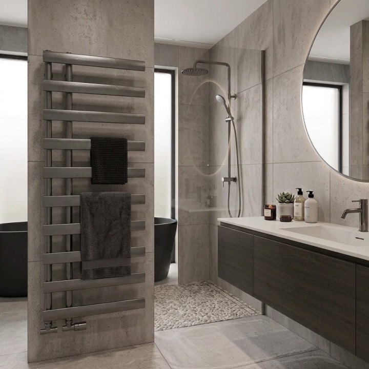 500mm (w) x 1140mm (h) Velox Gunmetal Designer Towel Rail