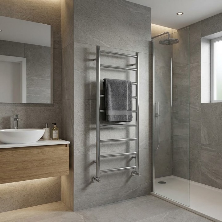 500mm (w) x 1200mm (h) Aqua Chrome Designer Towel Rail