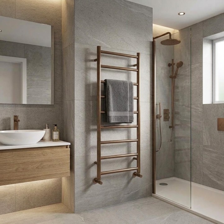 500mm (w) x 1200mm (h) Aqua Brushed Bronze Designer Towel Rail