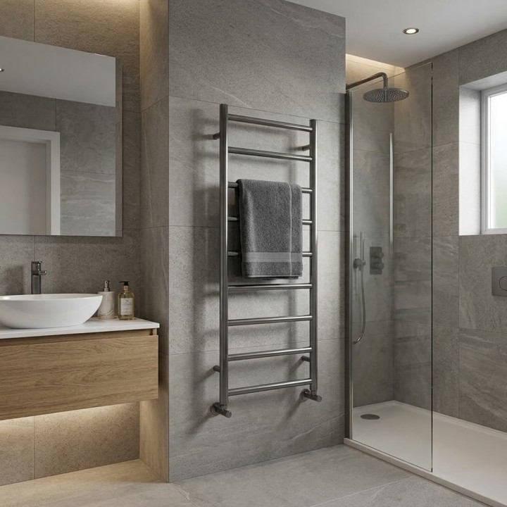500mm (w) x 1200mm (h) Aqua Gunmetal Designer Towel Rail