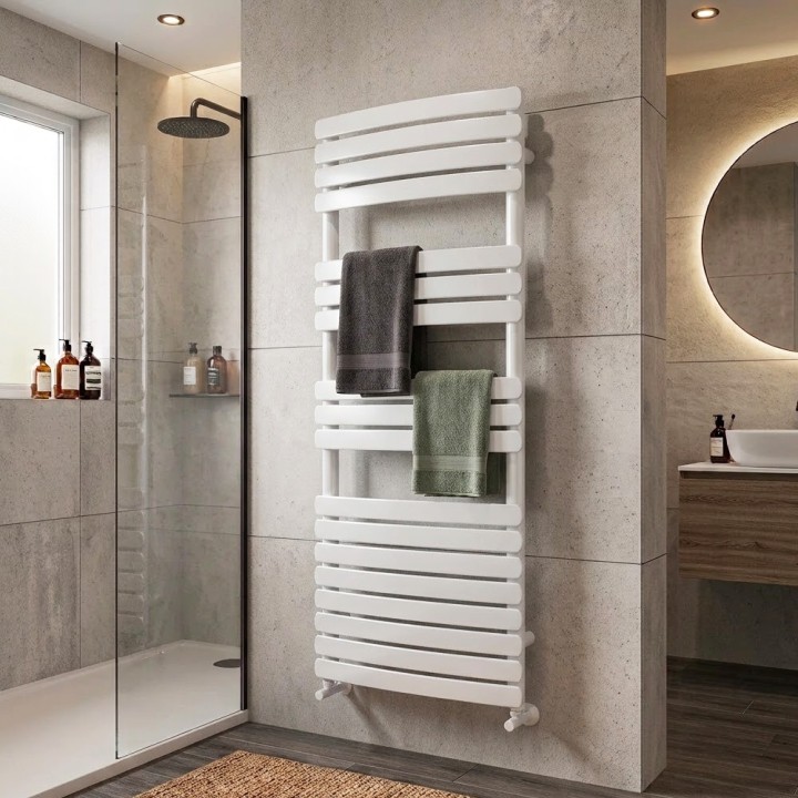 500mm (w) x 1200mm (h) Castell White Designer Towel Rail