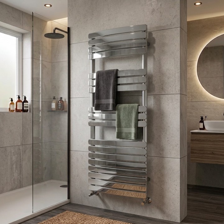 500mm (w) x 1200mm (h) Castell Chrome Designer Towel Rail