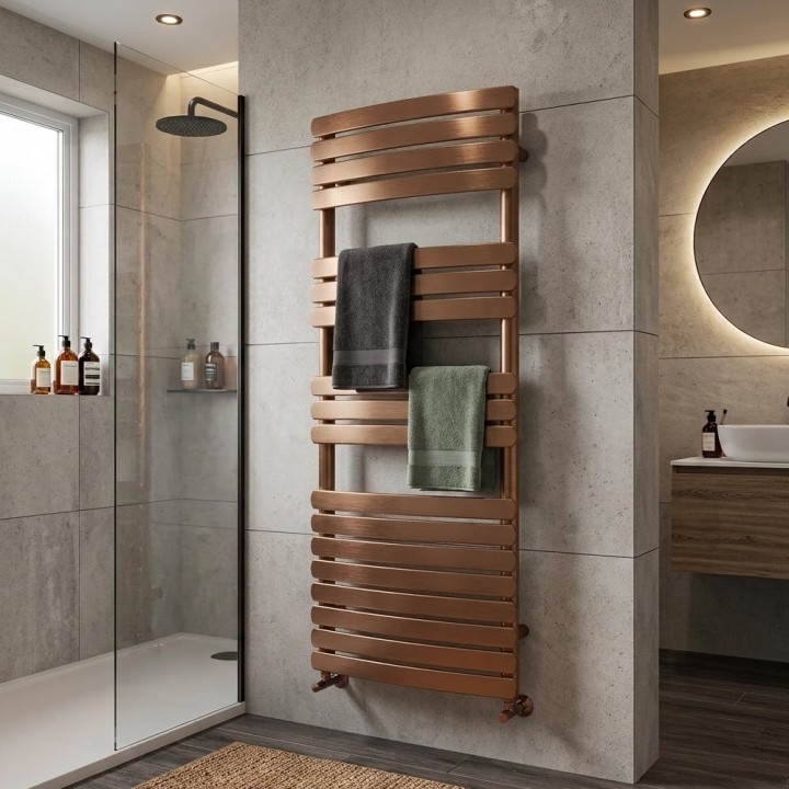 500mm (w) x 1200mm (h) Castell Brushed Bronze Designer Towel Rail