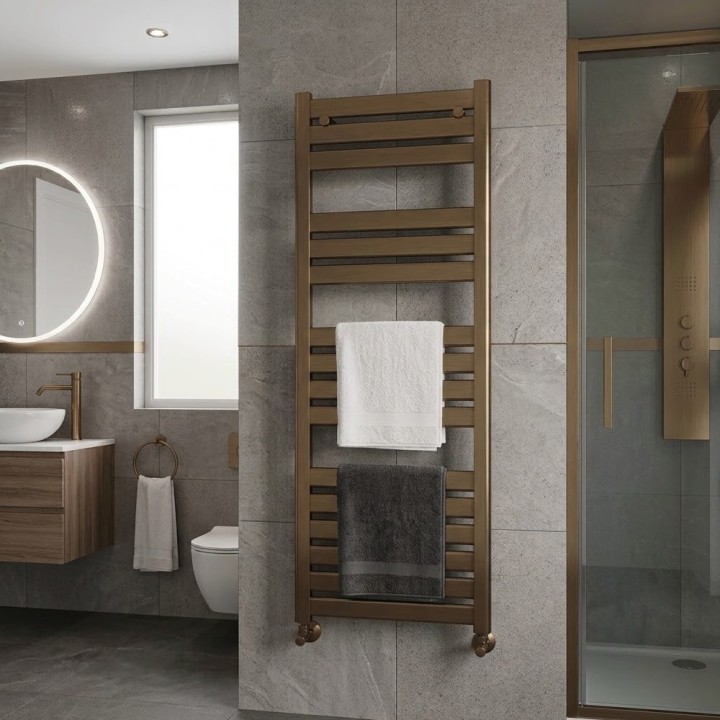 500mm (w) x 1200mm (h) Fortis Brushed Bronze Designer Towel Rail