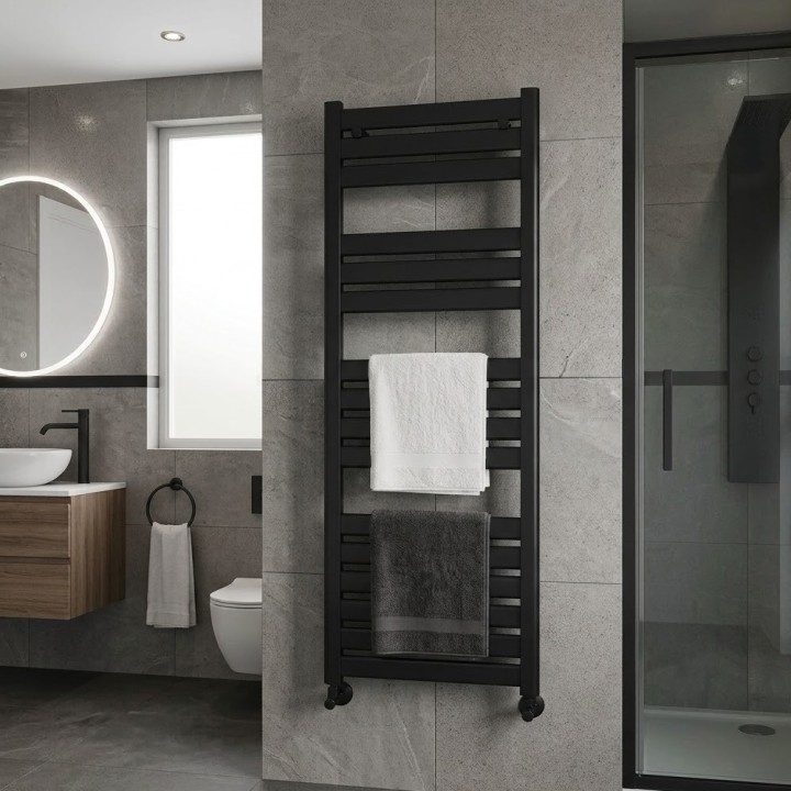 500mm (w) x 1200mm (h) Fortis Matt Black Designer Towel Rail